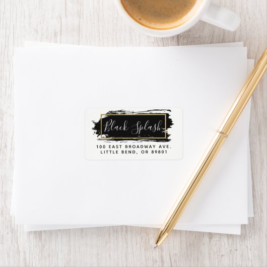 Zwart verflijn en modern Gold geometrisch adres Etiket (Insitu)