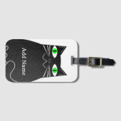 Zwart Vet Kat Met Groene Ogen Custom Name Bagagelabel (Voorkant (horizontaal))