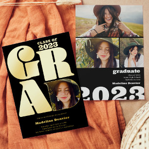 Zwart vet overgroot Afstudeerder 4 foto 2023 afstu Folie Uitnodiging