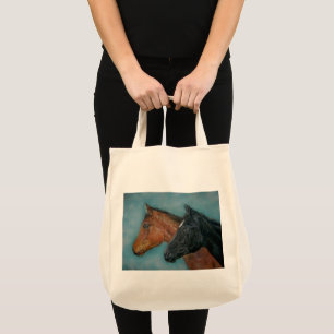 zwart veulen kastanje veulen twee baby paarden tote bag
