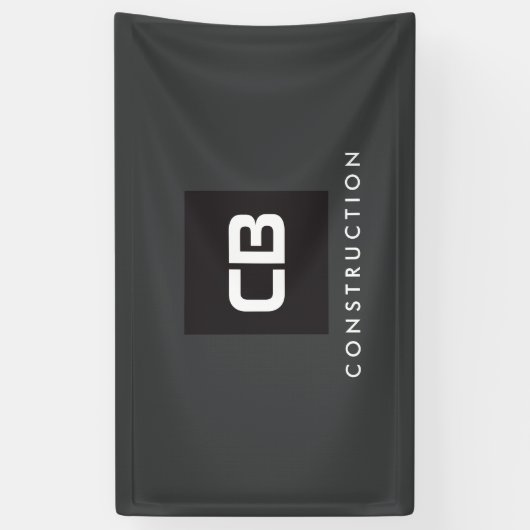Zwart Vierkant Monogram Constructie Logo Donkergri Spandoek (Verticaal)
