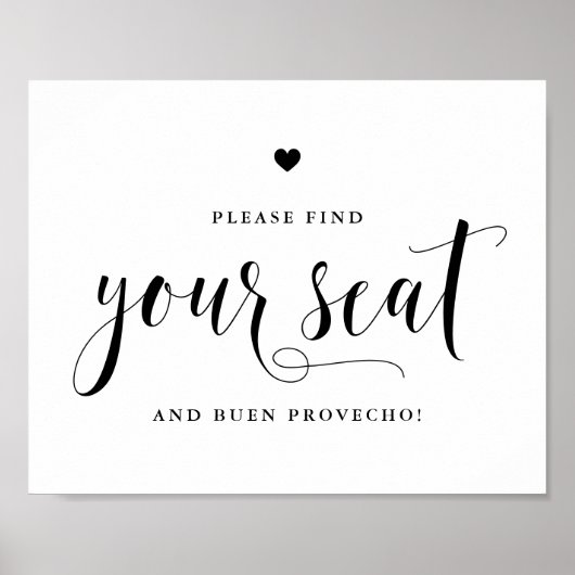 Zwart Vind uw stoel en Buen Provecho bruiloft Poster (Voorkant)