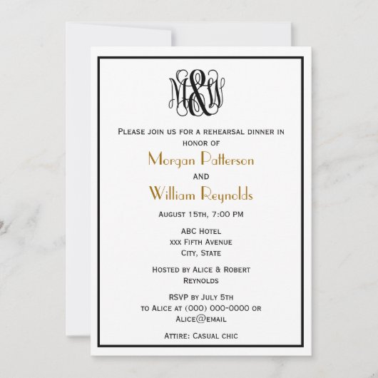 Zwart Vine Script Monogram B&G DIY BG Repetitie Kaart (Voorkant)