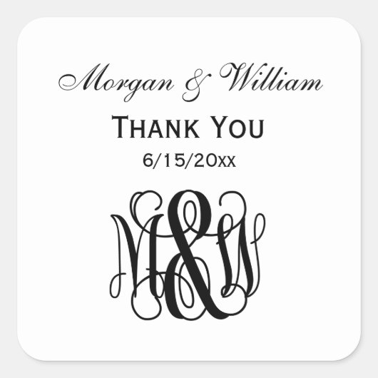 Zwart vinscript monogram B&G DIY BG Vierkante Sticker (Voorkant)