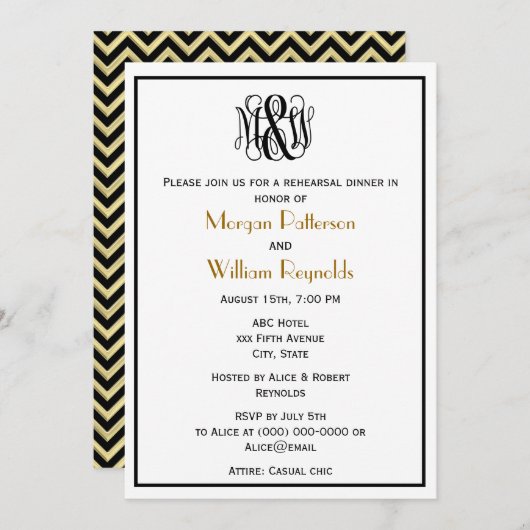 Zwart vinscript monogram DIY BG repesal Chev Kaart (Voorkant / Achterkant)