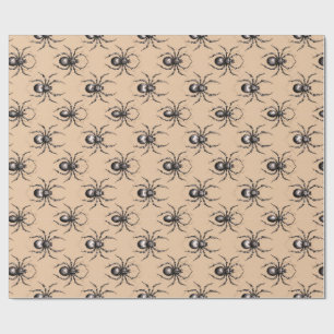 Zwart vintage-achtige spinnenontwerp op een beige  cadeaupapier