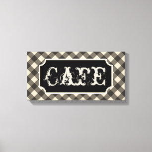 Zwart Vintage Cafe Naambord Muur Kunst Canvas Afdruk