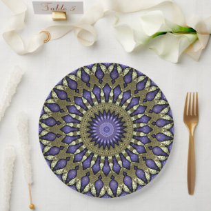 Zwart Violet Patroon Paarse Faux Gouden Mandala Papieren Bordje