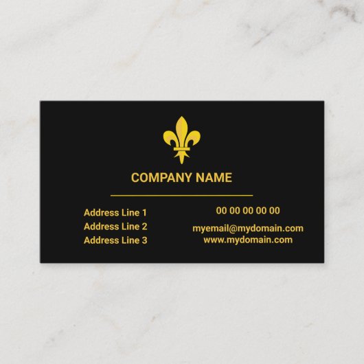 Zwart Visitekaartje met Gold Fleur de Lis (Voorkant)