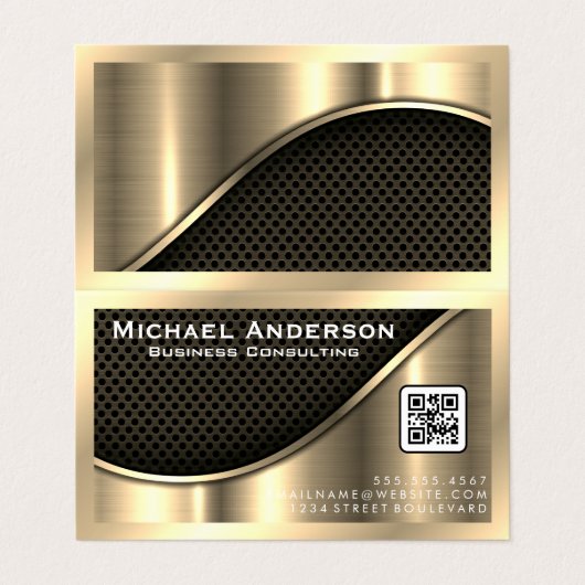 Zwart vlees en metaalgoud | QR-code Visitekaartjes (Buitenkant ongevouwen)