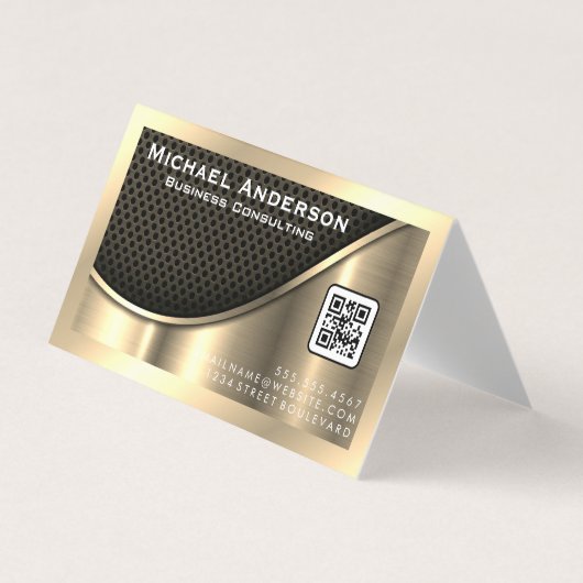 Zwart vlees en metaalgoud | QR-code Visitekaartjes (Voorkant)