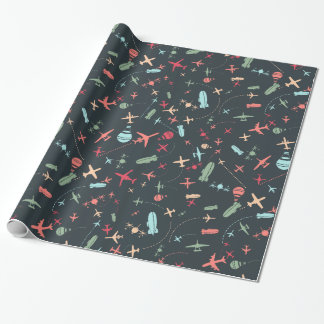 Zwart vliegtuig en luchtvaartpatroon cadeaupapier