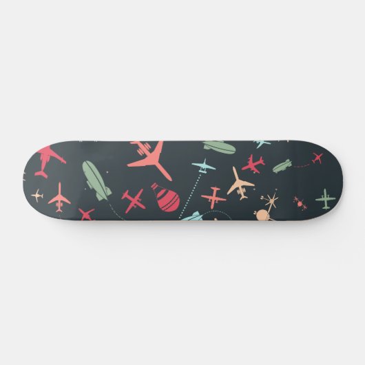 Zwart vliegtuig en luchtvaartpatroon skateboard (Horizontaal)