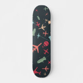 Zwart vliegtuig en luchtvaartpatroon skateboard (Voorkant)