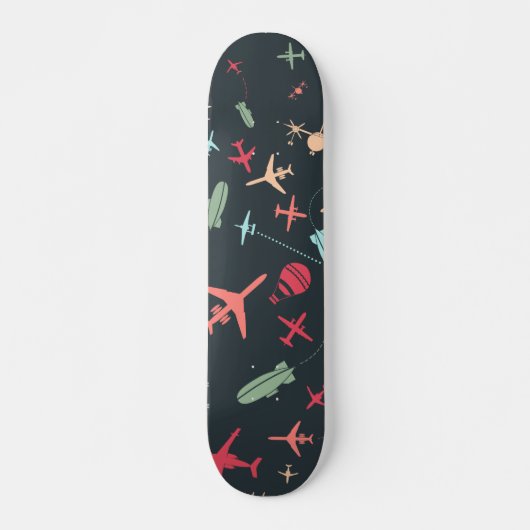 Zwart vliegtuig en luchtvaartpatroon skateboard (Voorkant)