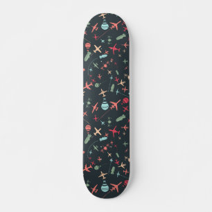 Zwart vliegtuig en luchtvaartpatroon skateboard