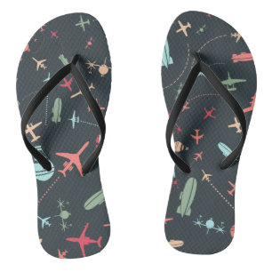 Zwart vliegtuig en luchtvaartpatroon teenslippers