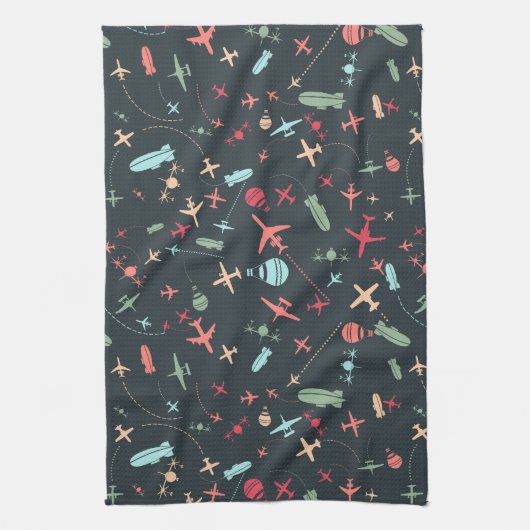 Zwart vliegtuig en luchtvaartpatroon theedoek (Verticaal)
