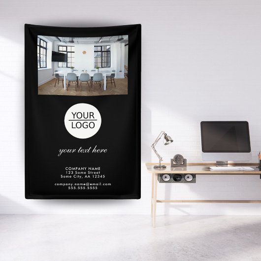 Zwart Voeg je Logo Custom Text Promotion Photo toe Spandoek
