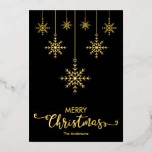 Zwart Vrolijk Kerstmis Sneeuwvlokken Goud Folie Feestdagenkaart