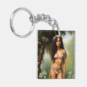 Zwart Vrouw Bikini Model Bloemen Beauty Sleutelhanger (Voorkant Links)