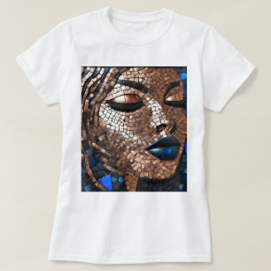 Zwart Vrouw Blauw Koper Mozaïek T-shirt