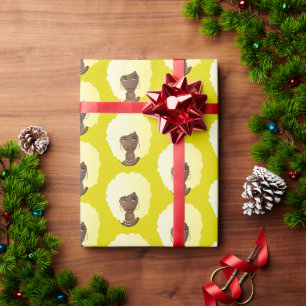 Zwart Vrouw, Blond Afro, Natuurlijk Haar, Geel Cadeaupapier