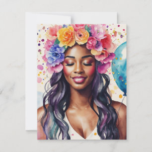 zwart vrouw kleurrijke ballonnen partij kaart