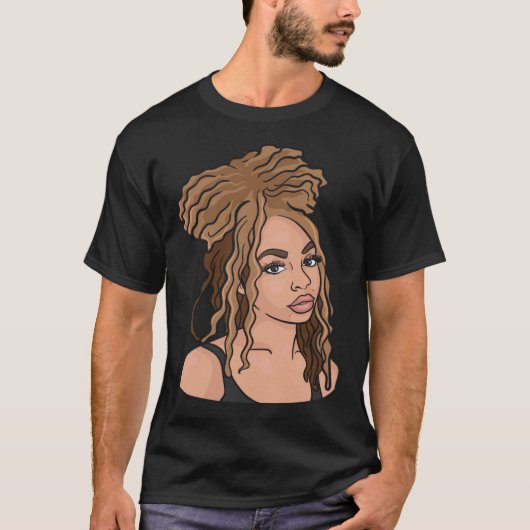 Zwart Vrouw Natuurlijke Haar Gouden Sloten T-shirt (Voorkant)
