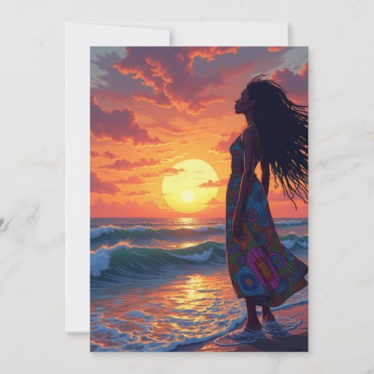 Zwart vrouw op het strand kaart (Voorkant)