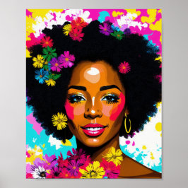 Zwart Vrouw Pop Art Multicolor Poster