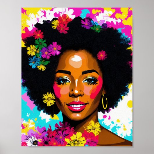 Zwart Vrouw Pop Art Multicolor Poster (Voorkant)