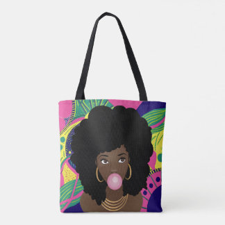 Zwart Vrouw Popping Roze Bubblegum, Kleurrijk Draagtas
