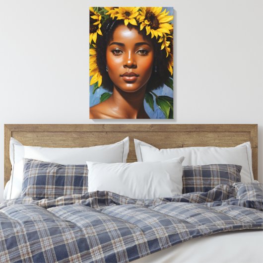 Zwart Vrouw Zonnebloem Portret Kunst Canvas Afdruk (Insitu (Slaapkamer))