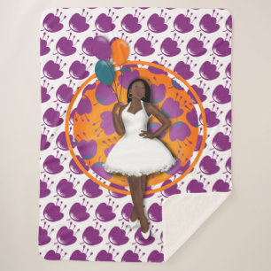 Zwart vrouwtje kleurrijke ballonnen ventilator wit sherpa deken