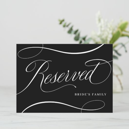 Zwart w / Wit Script Bruiloft Gereserveerd Tafelte (Staand voorkant)
