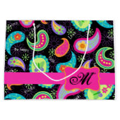 Zwart warm roze monogram op maat van Mod Paisley Large Cadeauzakje (Voorkant)