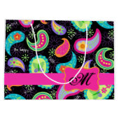 Zwart warm roze monogram op maat van Mod Paisley Large Cadeauzakje (Achterkant)