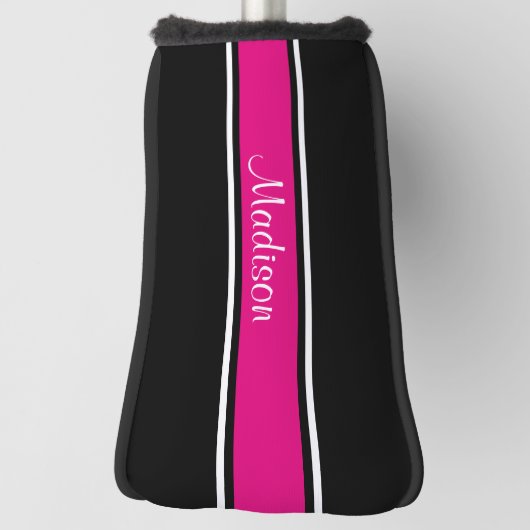 Zwart warm roze stripe Script Name Monogram Golfheadcover (Draai 90)