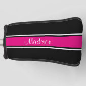 Zwart warm roze stripe Script Name Monogram Golfheadcover (Voorkant)