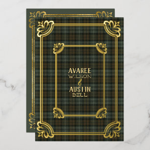 Zwart Watch Verweerde Tartan Gouden Folie Uitnodig Uitnodiging