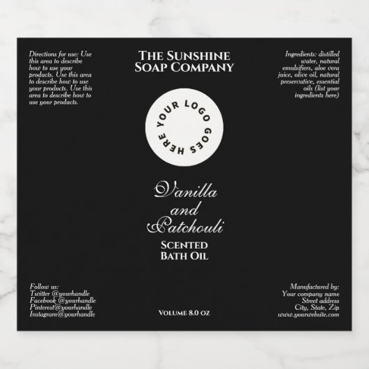 Zwart waterdicht cosmetica flesetiket met logo sparkling wijnetiket (Enkel label)