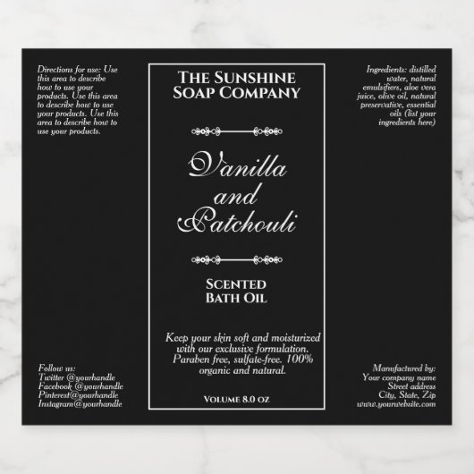 Zwart  waterdichte cosmetica flesetiket sparkling wijnetiket (Enkel label)