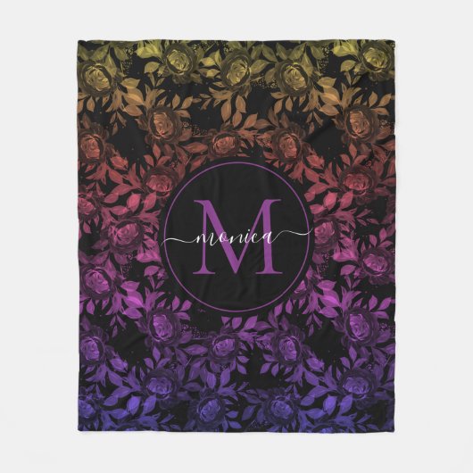 zwart Waterverf bloemig monogram Fleece Deken (Voorkant)