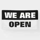 Zwart we zijn open sjabloon business banner teken (Horizontaal)
