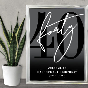 Zwart Welcome bord voor 40ste verjaardagsfeestje Poster