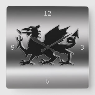 Zwart welsh dragon voor metallisch uitzicht vierkante klok