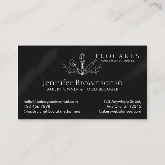Zwart Whisk Gebak Chef Home Bakkerij Cafe gebak Visitekaartje (Achterkant)