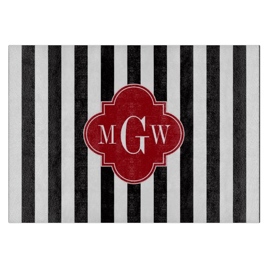 Zwart Whispe Cranberry Red Square 3 Monogram Snijplank (Voorkant)