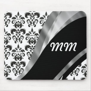 Zwart-white damask muismat